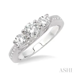 1 Ctw Diamond Engagement Ring with 3/8 Ct Round Cut Center Stone in 14K White Gold