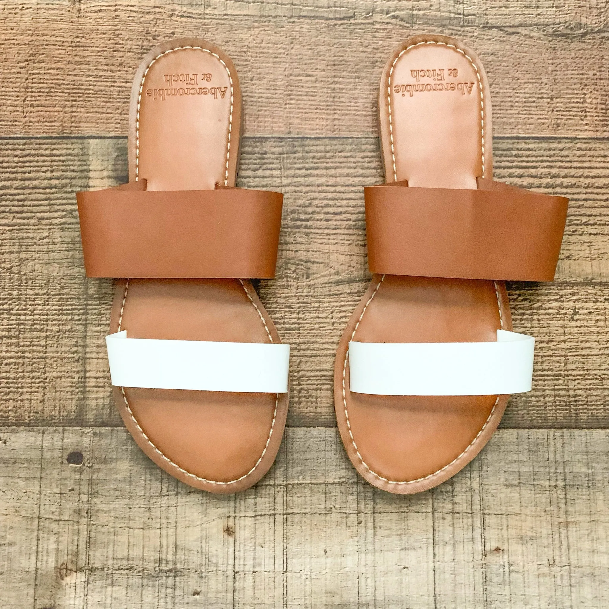 Abercrombie & Fitch White/Camel Sandals- Size ~7 (See Notes!)