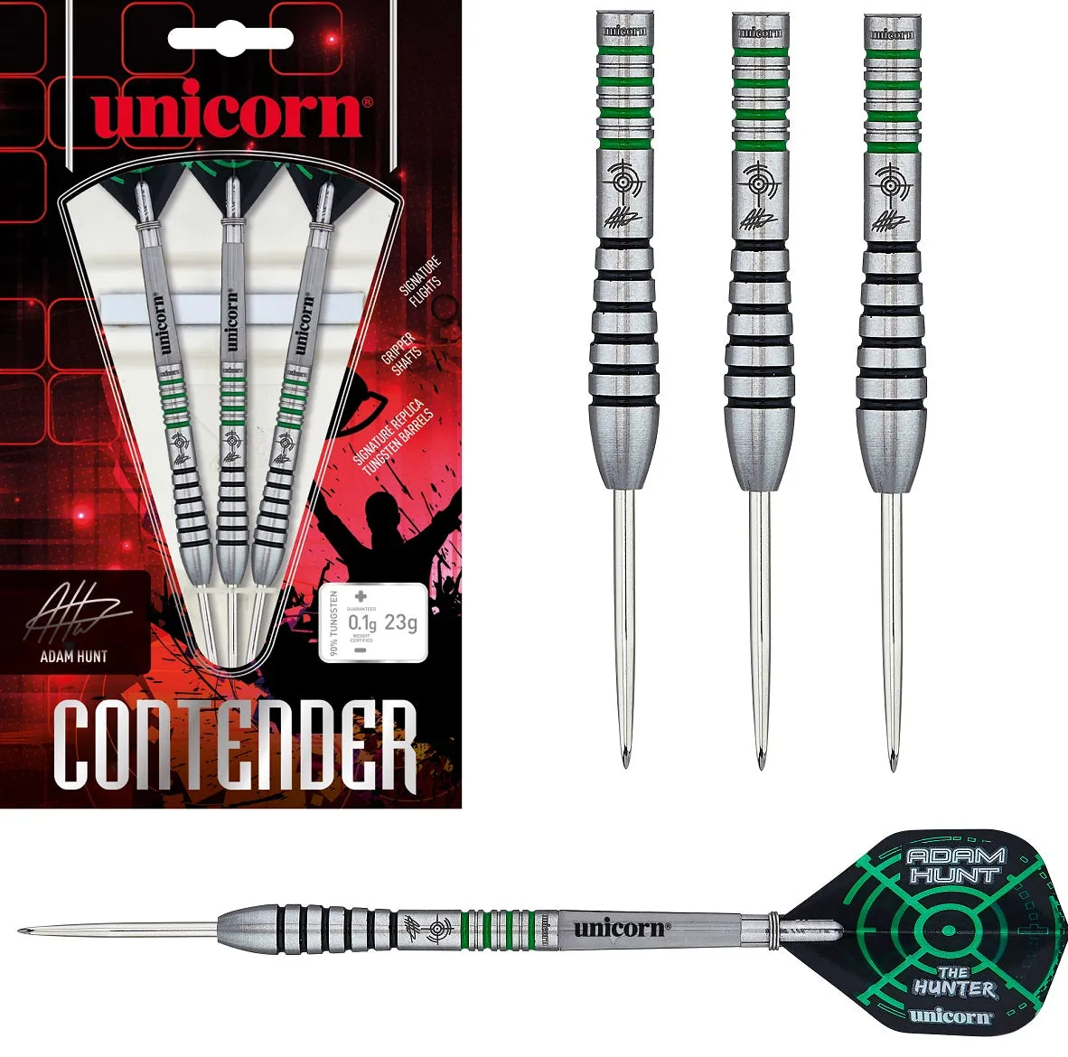 Adam Hunt Contender Phase 2 90% Tungsten Steel Tip Darts by Unicorn