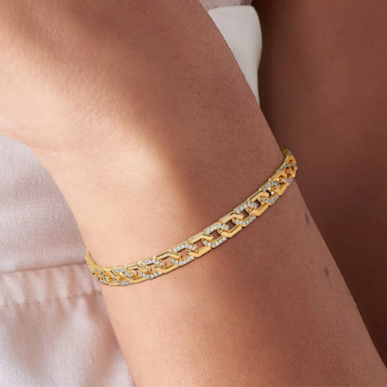 Alternating Diamond Hexagon Link Bracelet