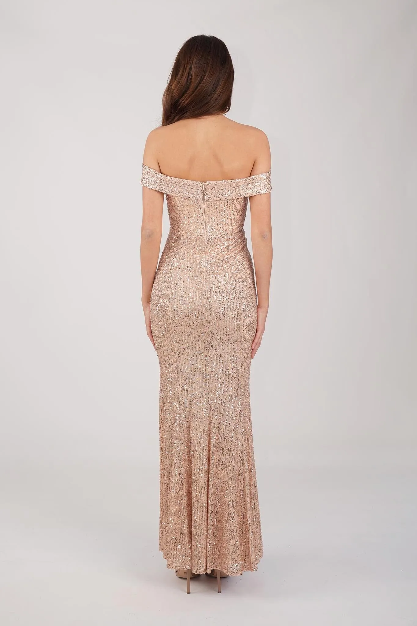 Astrid Off Shoulder Sequin Maxi Dress - Rose Gold