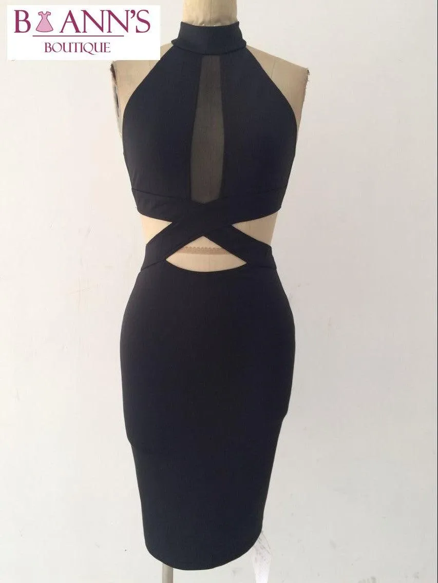 BLACK BANDAGE CRISSCROSS DRESS