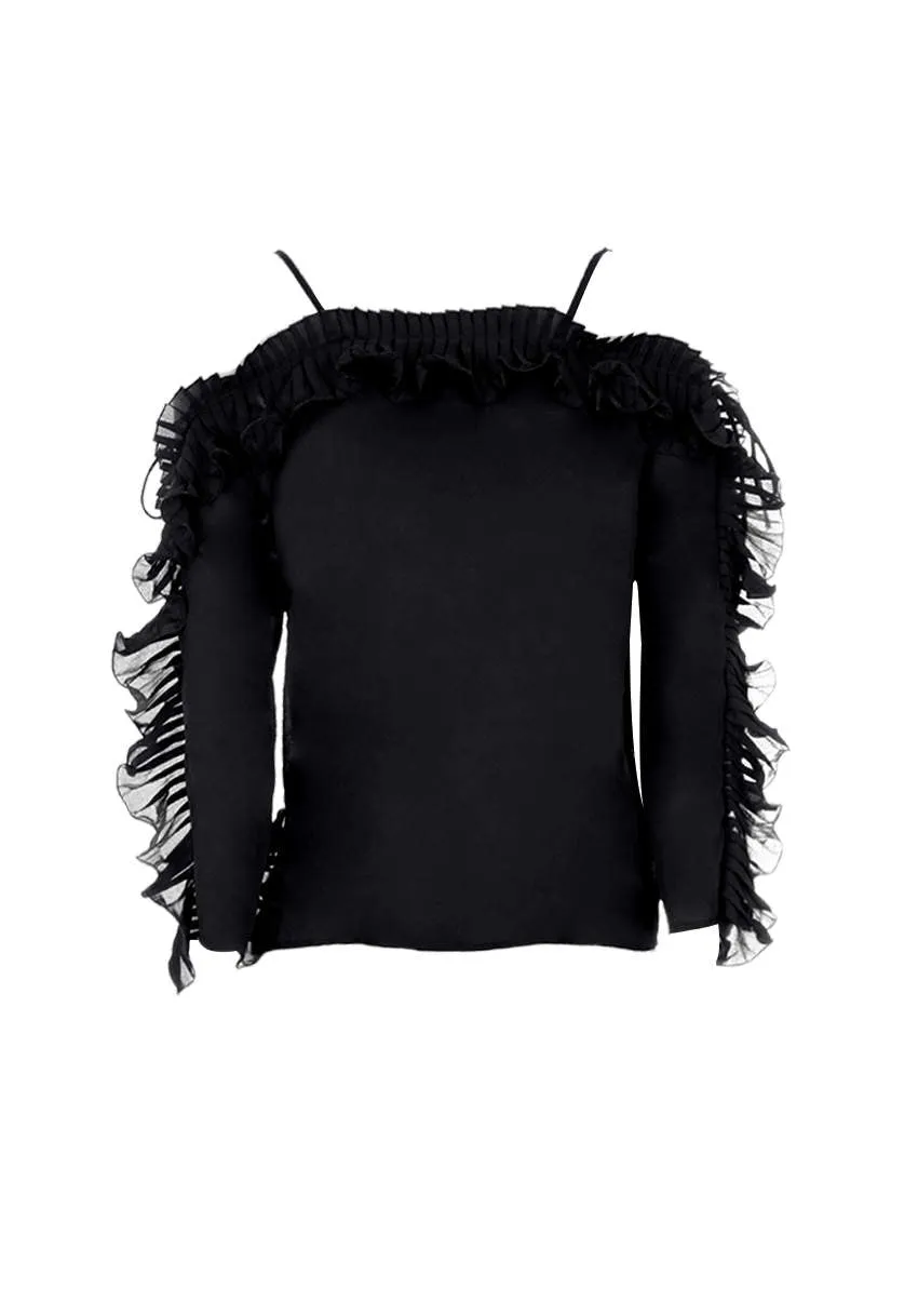 Black Frill Detail Off The Shoulder Top