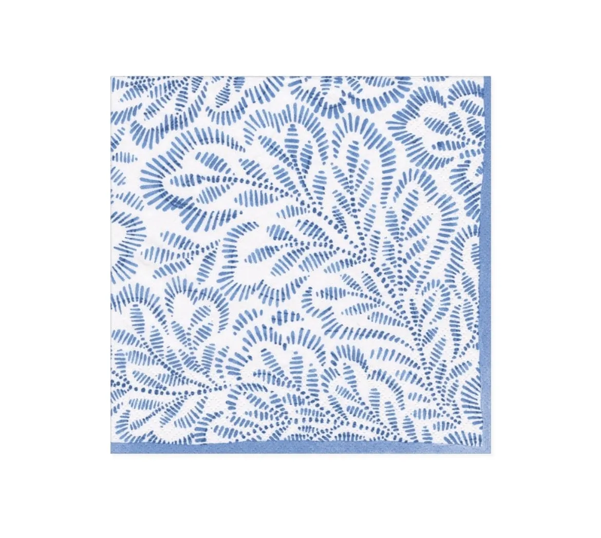 Block Print Leaves Blue Cocktail Napkins