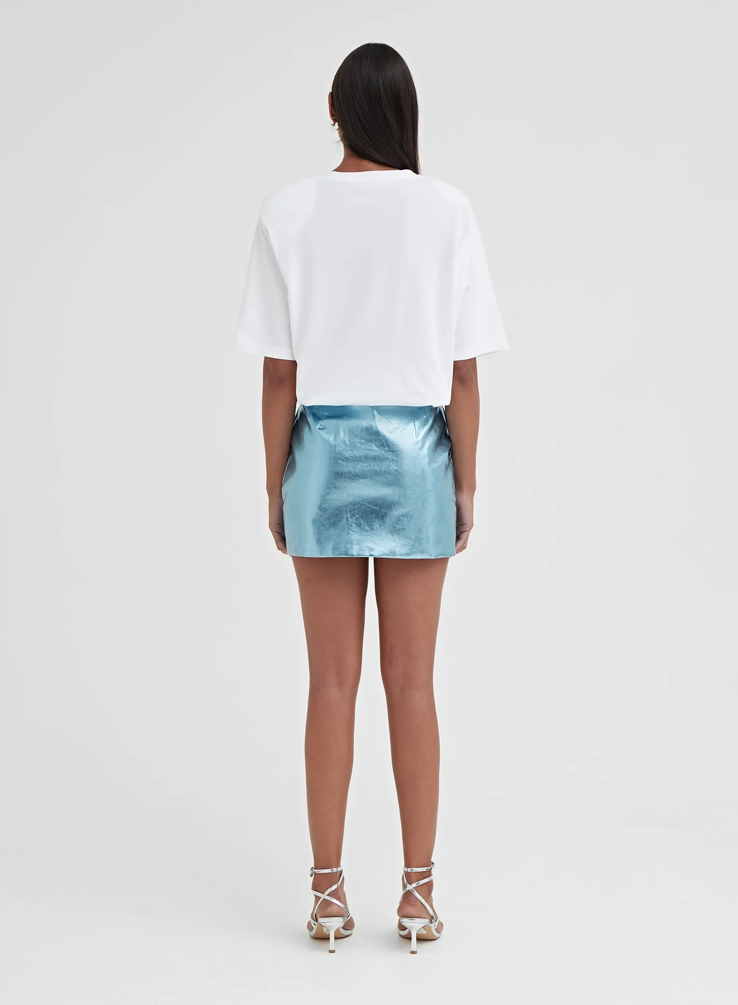 Blue Metallic Faux Leather Mini Skirt - Kiki