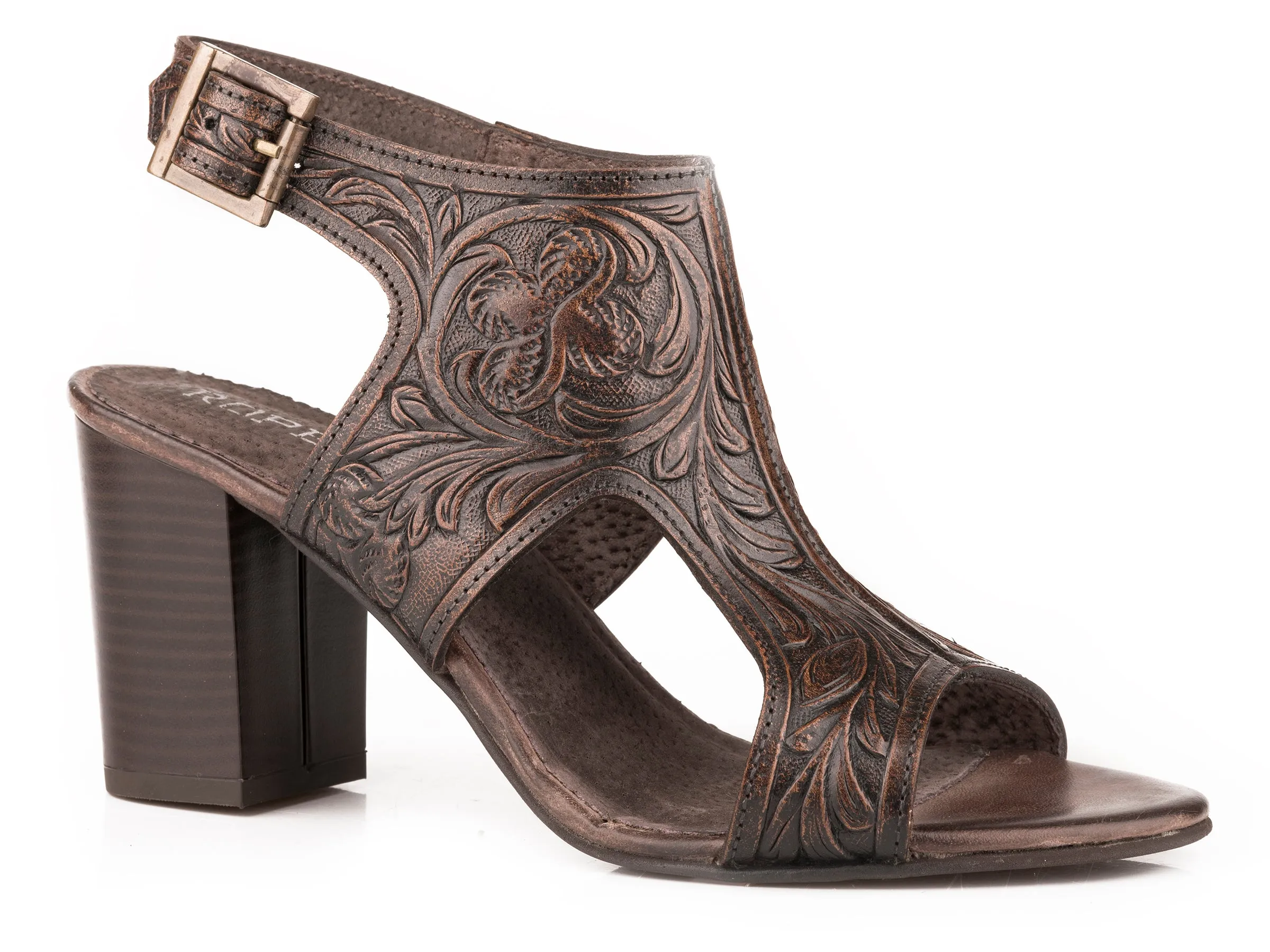 BROWN FLORAL TOOLED LEATHER