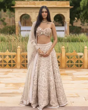 Coconut & Rose Gold Embroidered Lehenga Set