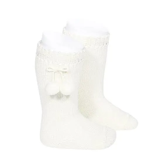 Condor Plain Knit Knee High Pompom Socks