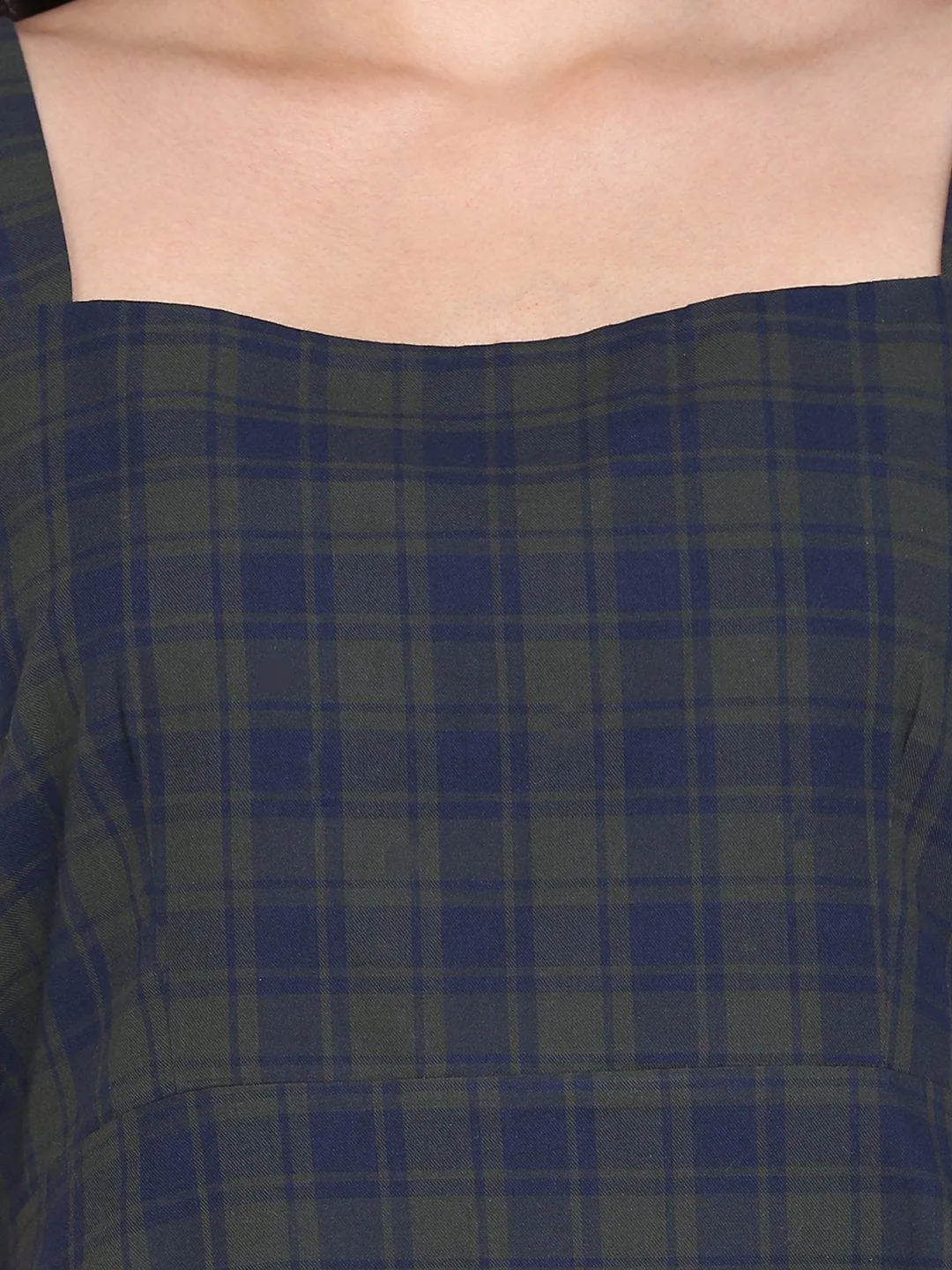 Cotton Check Dress - Green and Blue