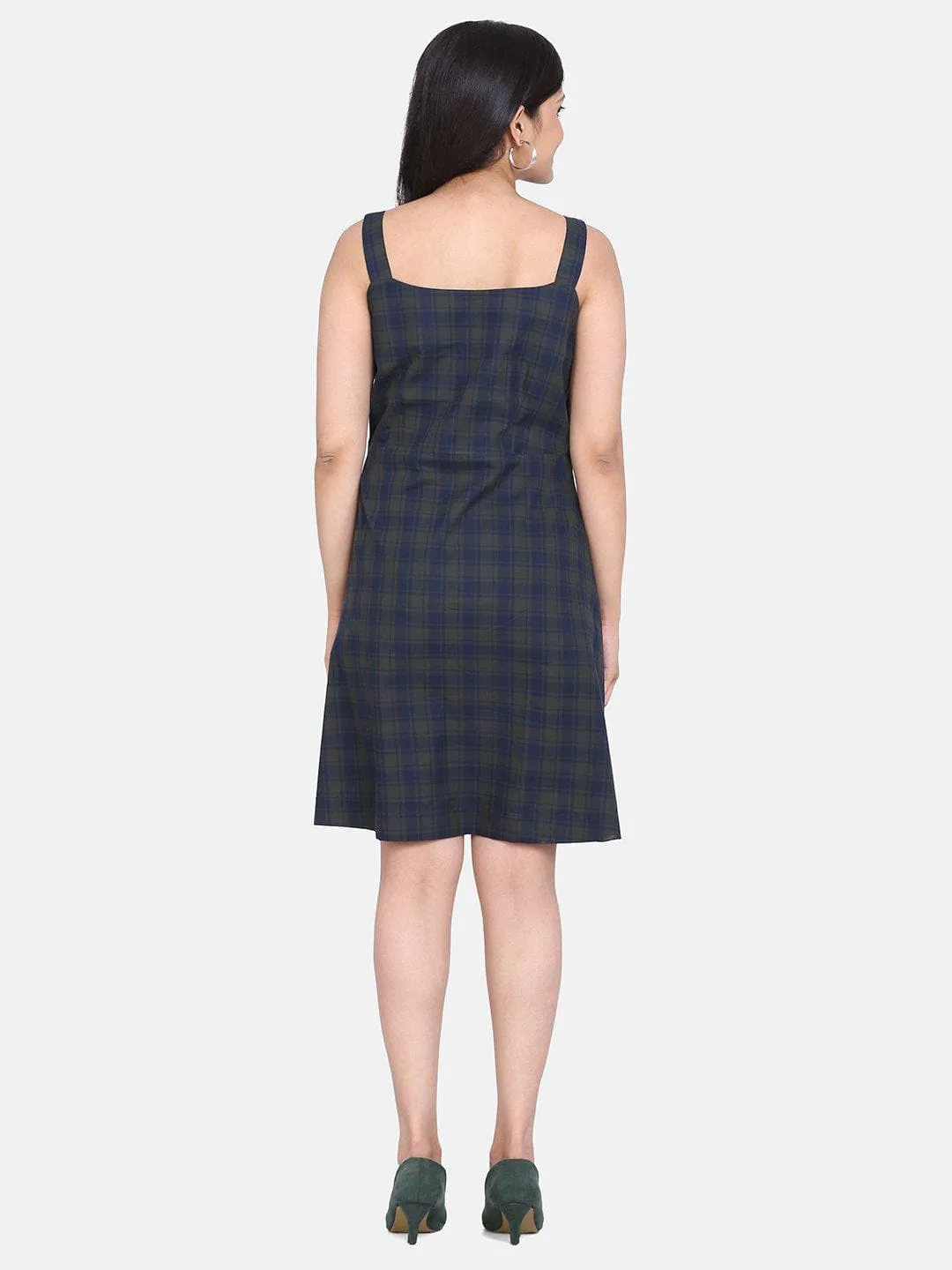 Cotton Check Dress - Green and Blue