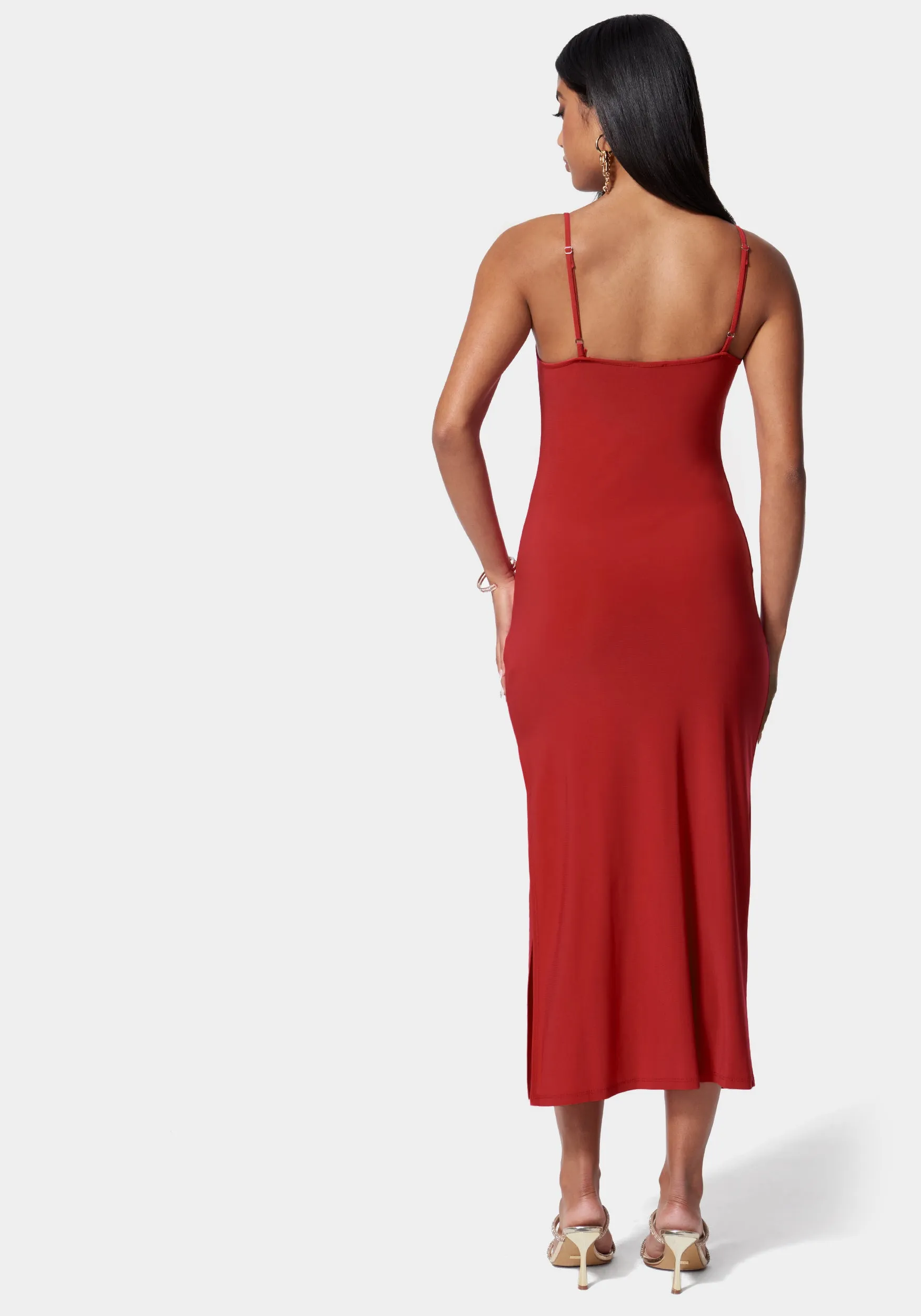 Cowl Neck Spaghetti Strap Slit Maxi