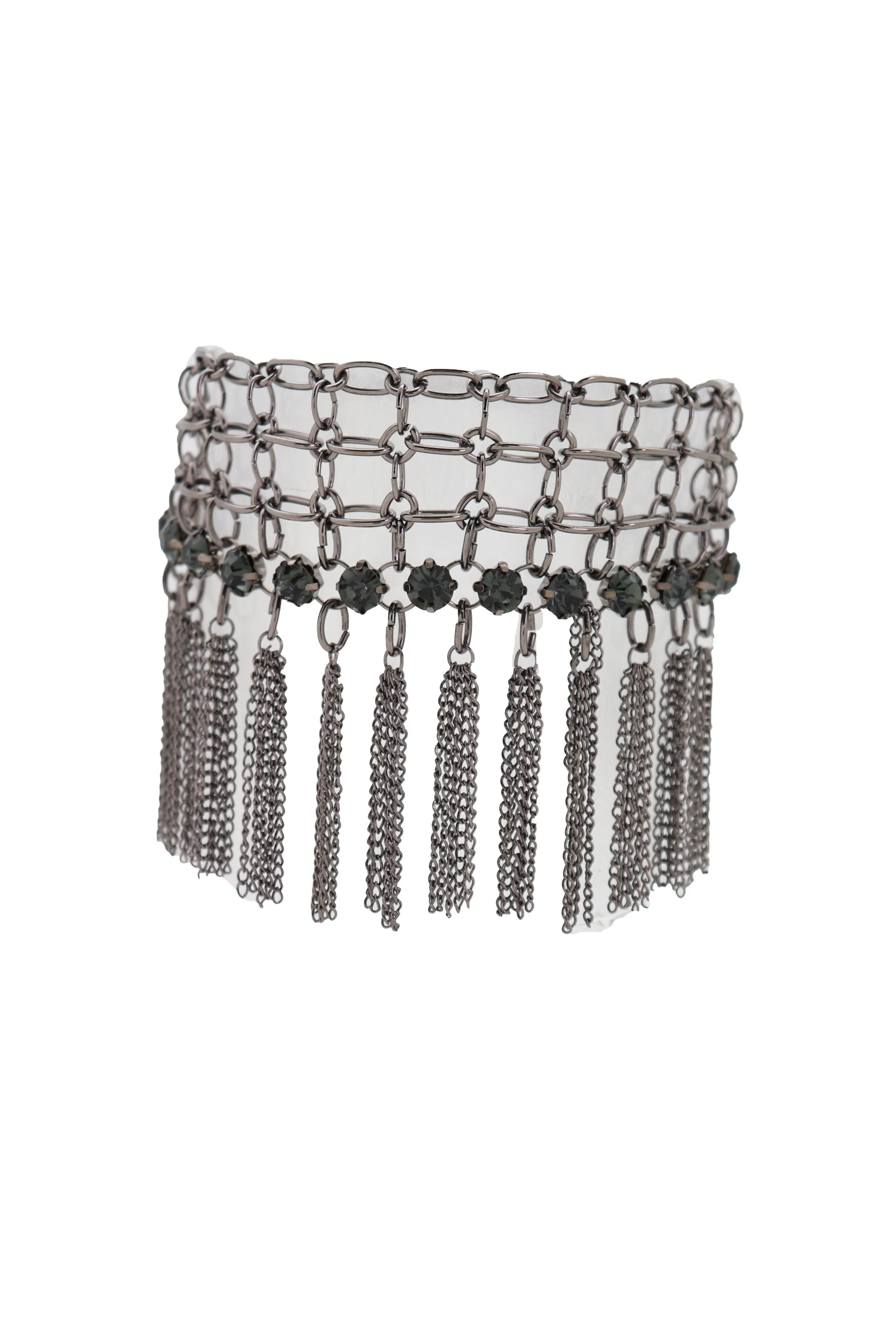 Dark Silver Metal Chain Boot Bracelet Shoe Web Fringe Charm Tassel Bling