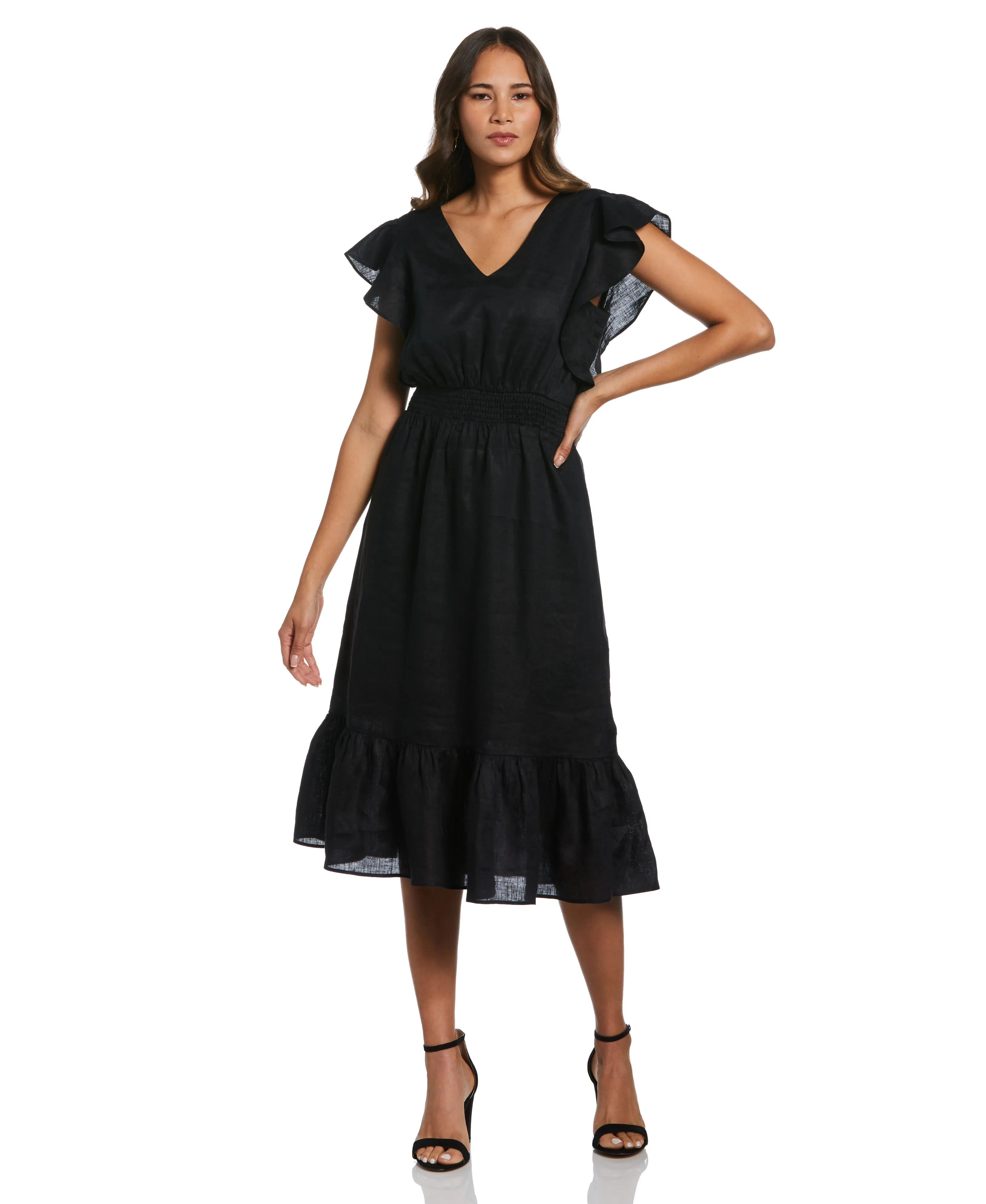 Double V Neck Ruffle Dress