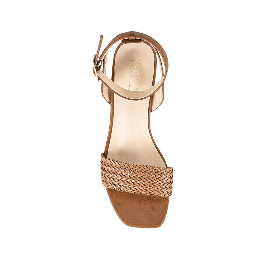 Elly Block Heel Sandals - Tan Weave