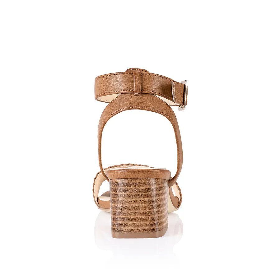 Elly Block Heel Sandals - Tan Weave