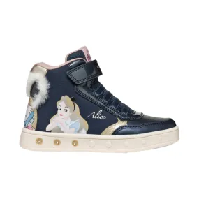 Geox Girl's (Sizes 26-32) Skylin Junior Disney Alice and Wonderland High-Top Dark Navy/Platinum