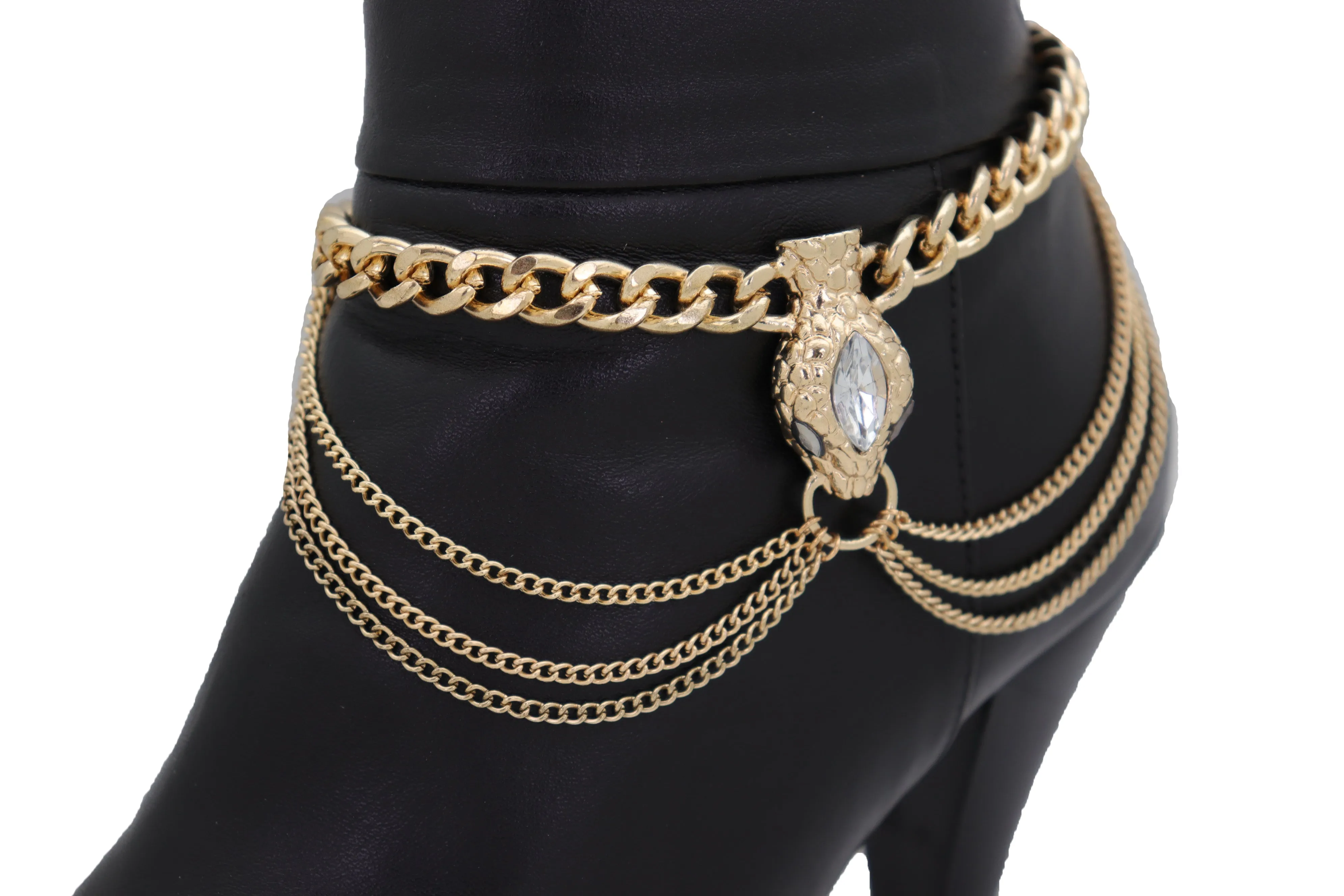 Gold Metal Chain Boot Bracelet Anklet Fancy Shoe Bling Snake Charm Waves