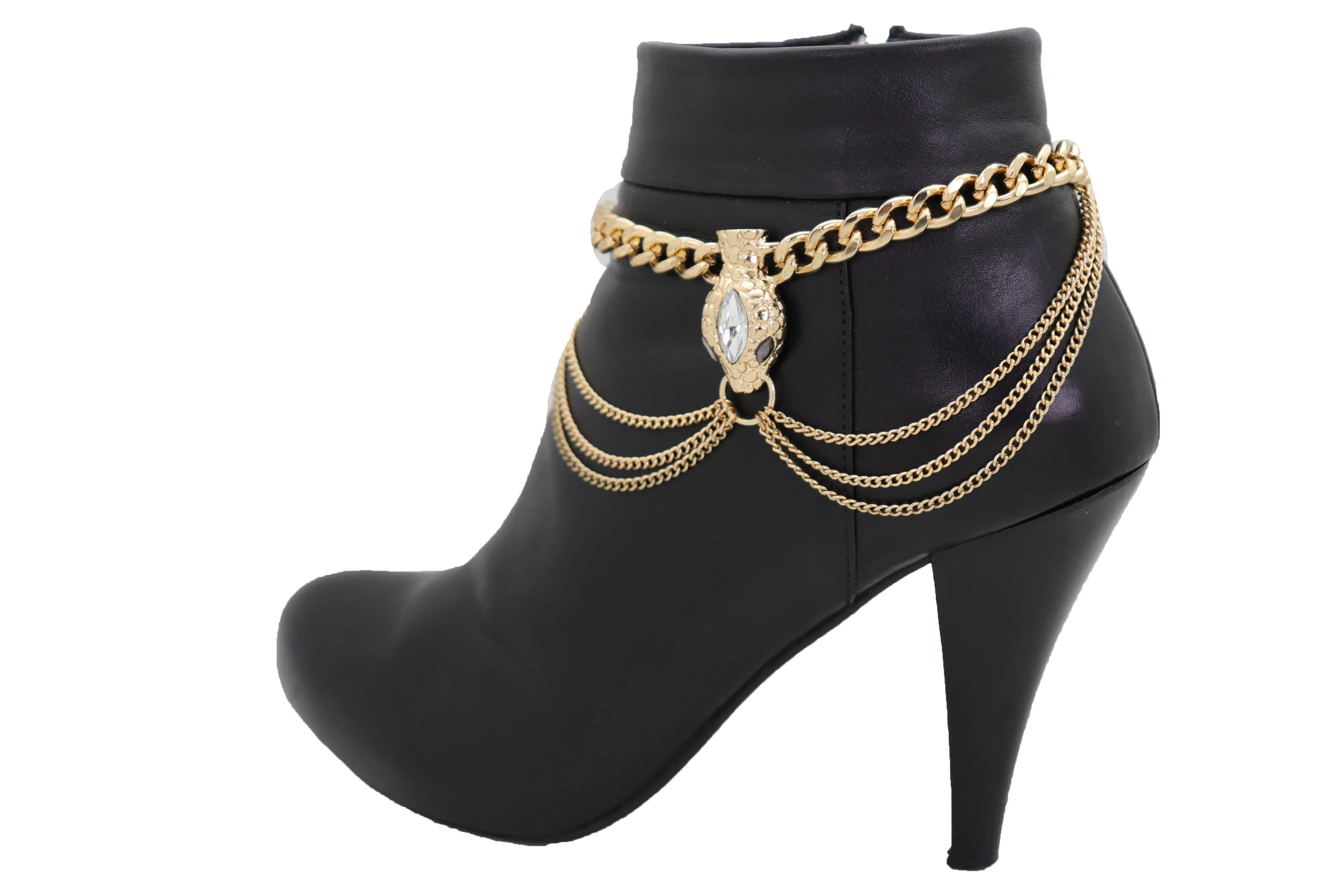 Gold Metal Chain Boot Bracelet Anklet Fancy Shoe Bling Snake Charm Waves