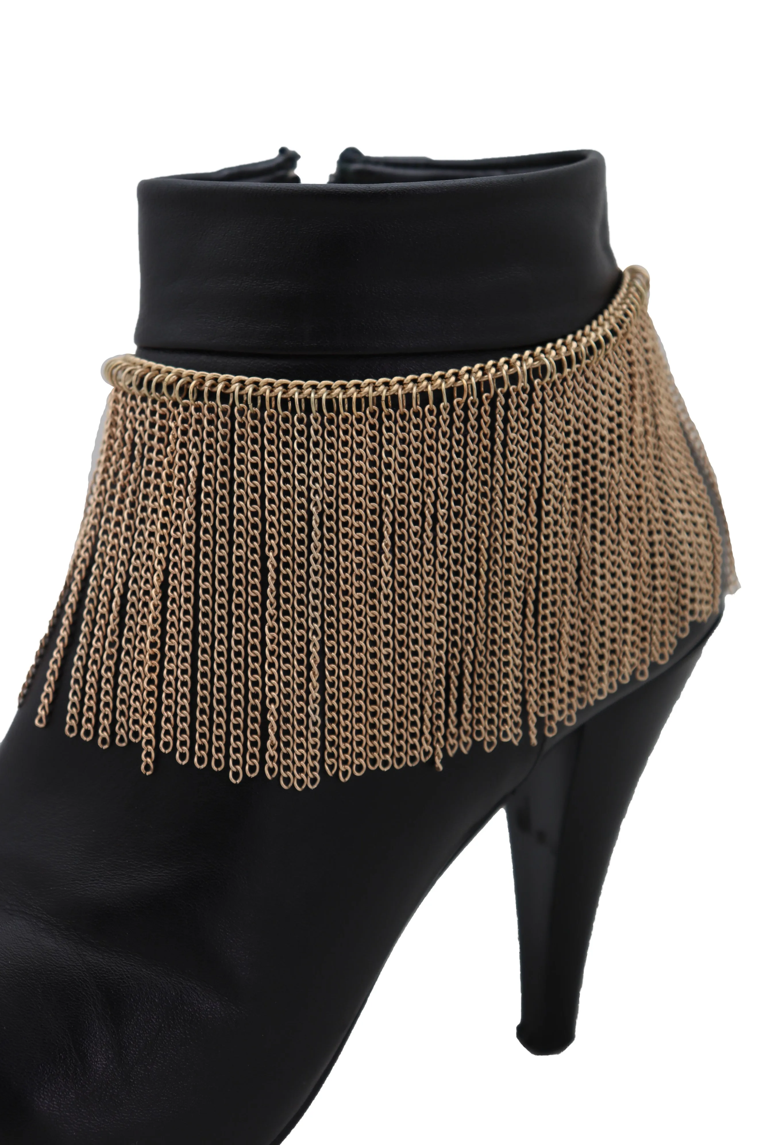 Gold Metal Chain Boot Bracelet Wrap Around Shoe Long Fringes Charm Anklet