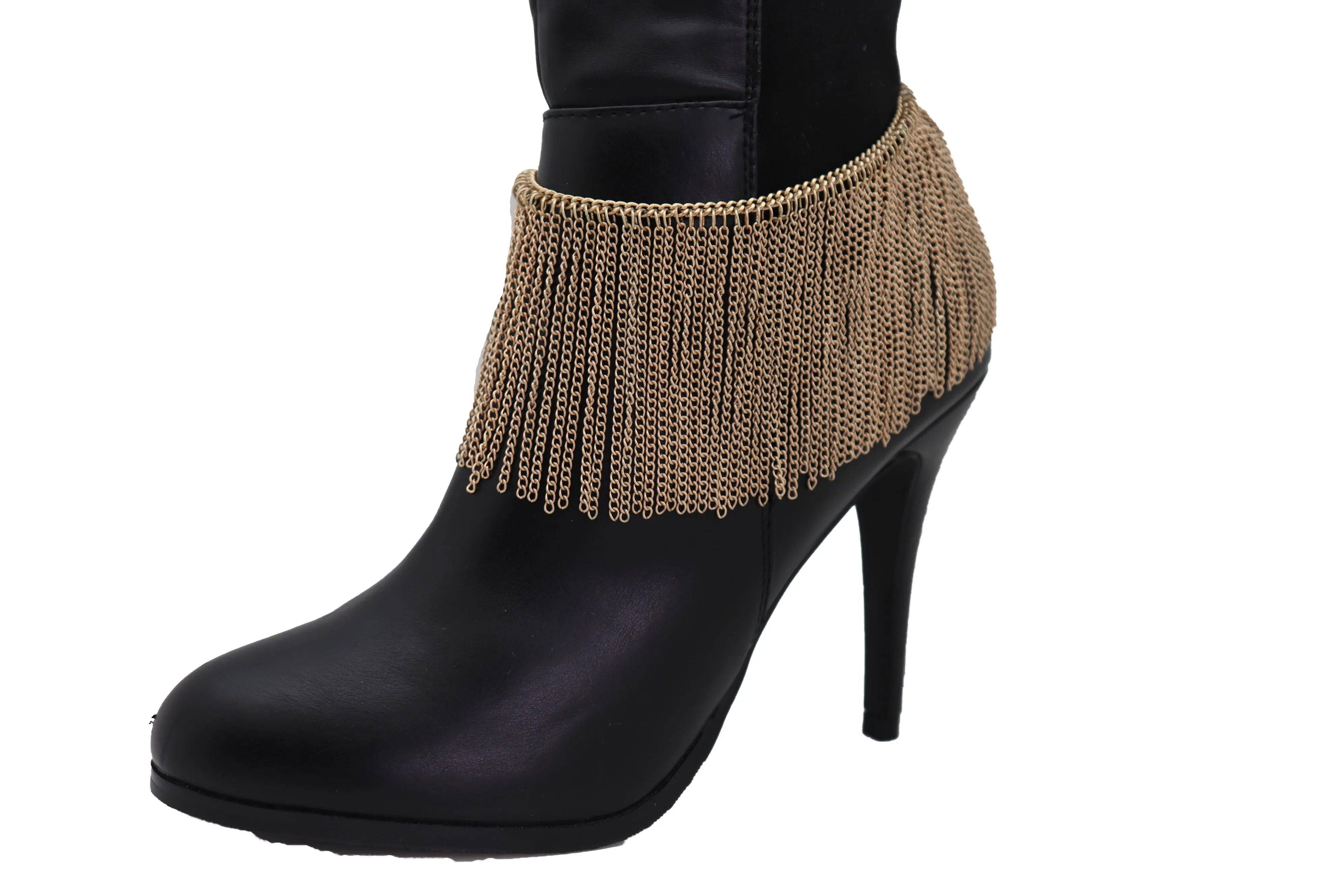 Gold Metal Chain Boot Bracelet Wrap Around Shoe Long Fringes Charm Anklet