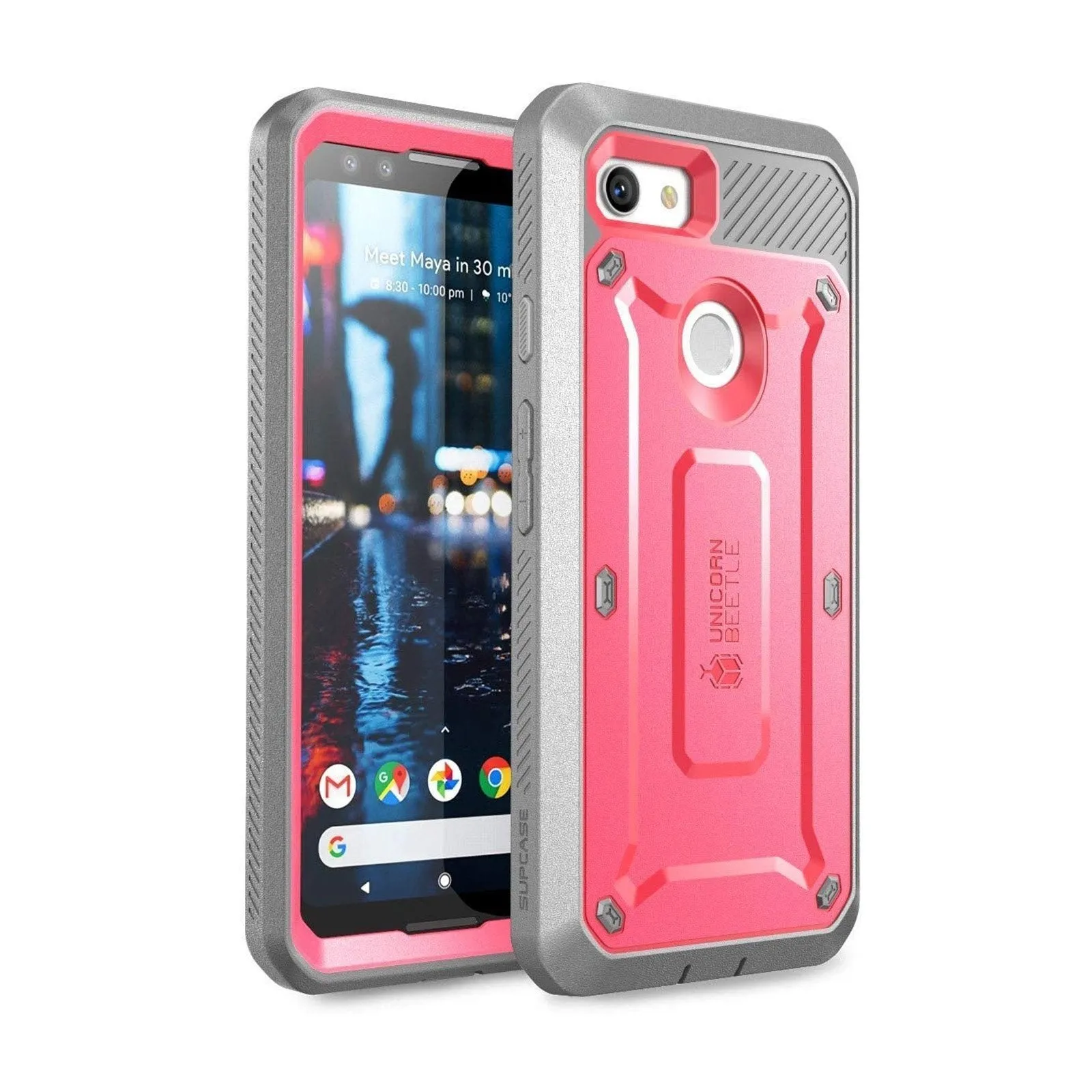 Google Pixel 3 Unicorn Beetle Pro Rugged Holster Case with Screen Protection-Pink