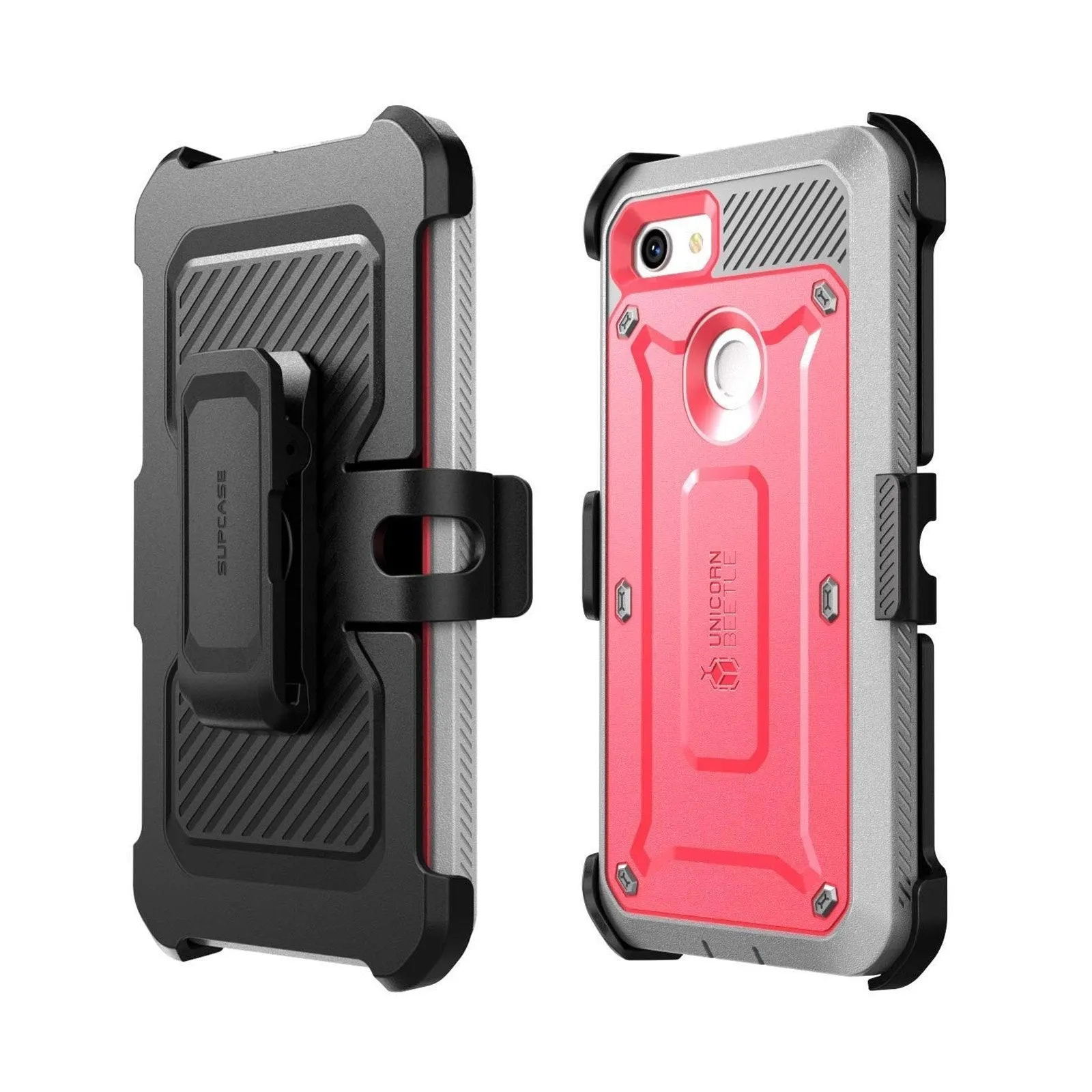 Google Pixel 3 Unicorn Beetle Pro Rugged Holster Case with Screen Protection-Pink