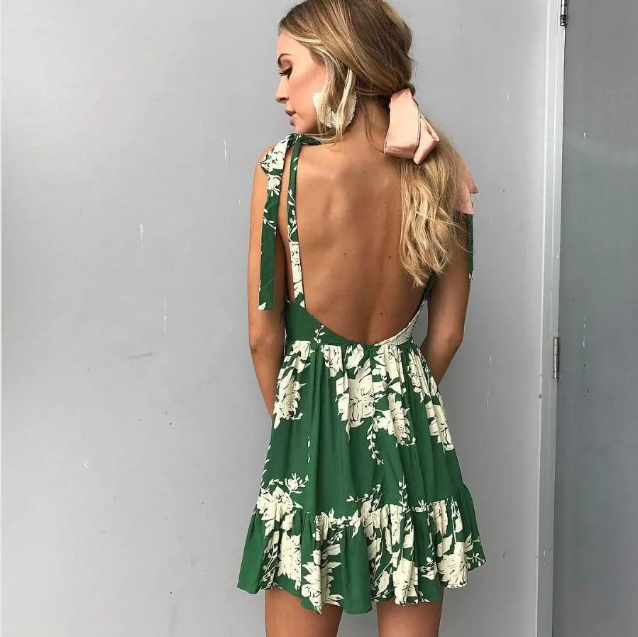 GREEN DELIGHT RUFFLED MINI SUNDRESS