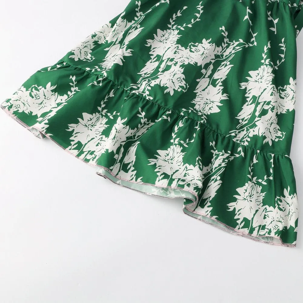 GREEN DELIGHT RUFFLED MINI SUNDRESS