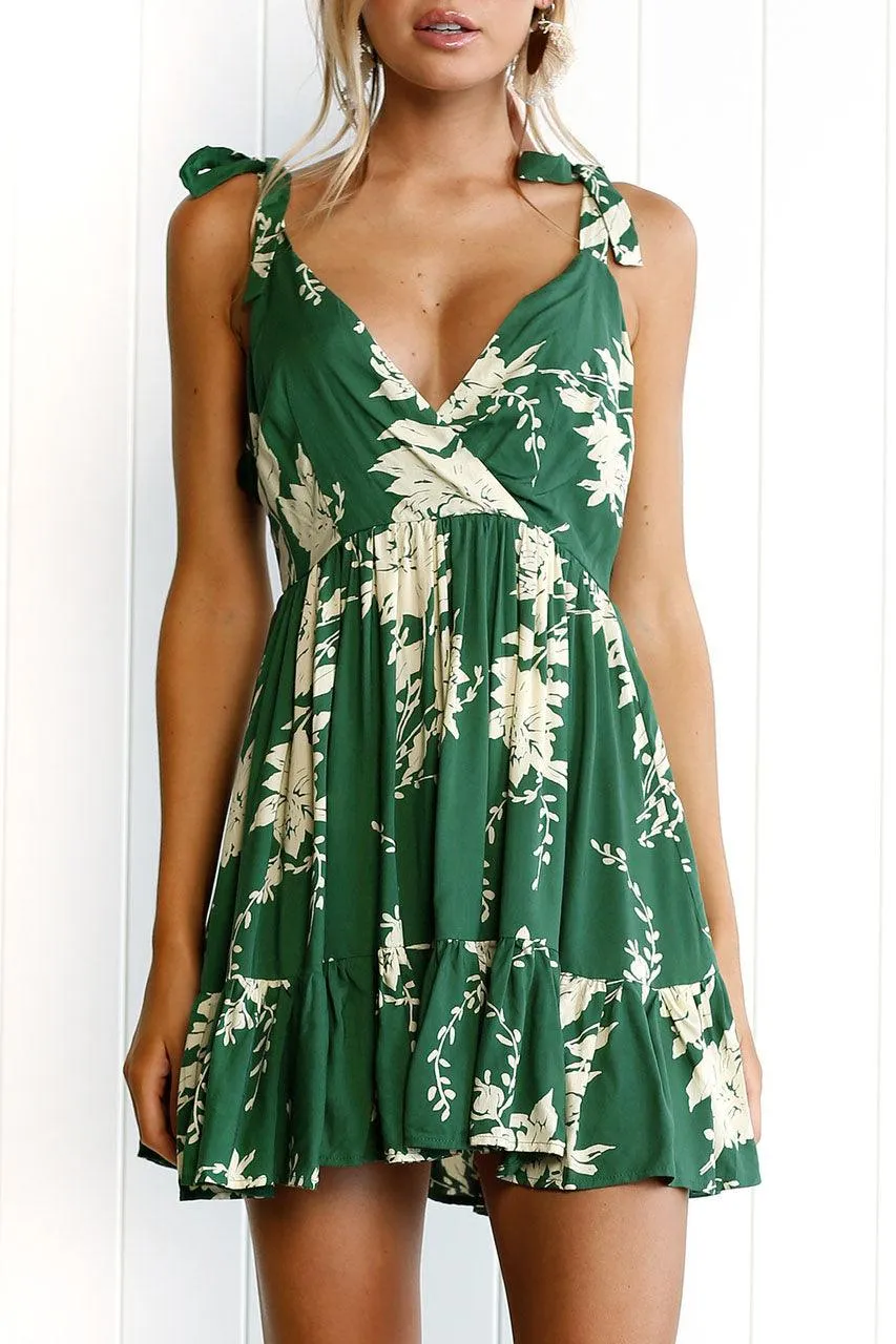 GREEN DELIGHT RUFFLED MINI SUNDRESS