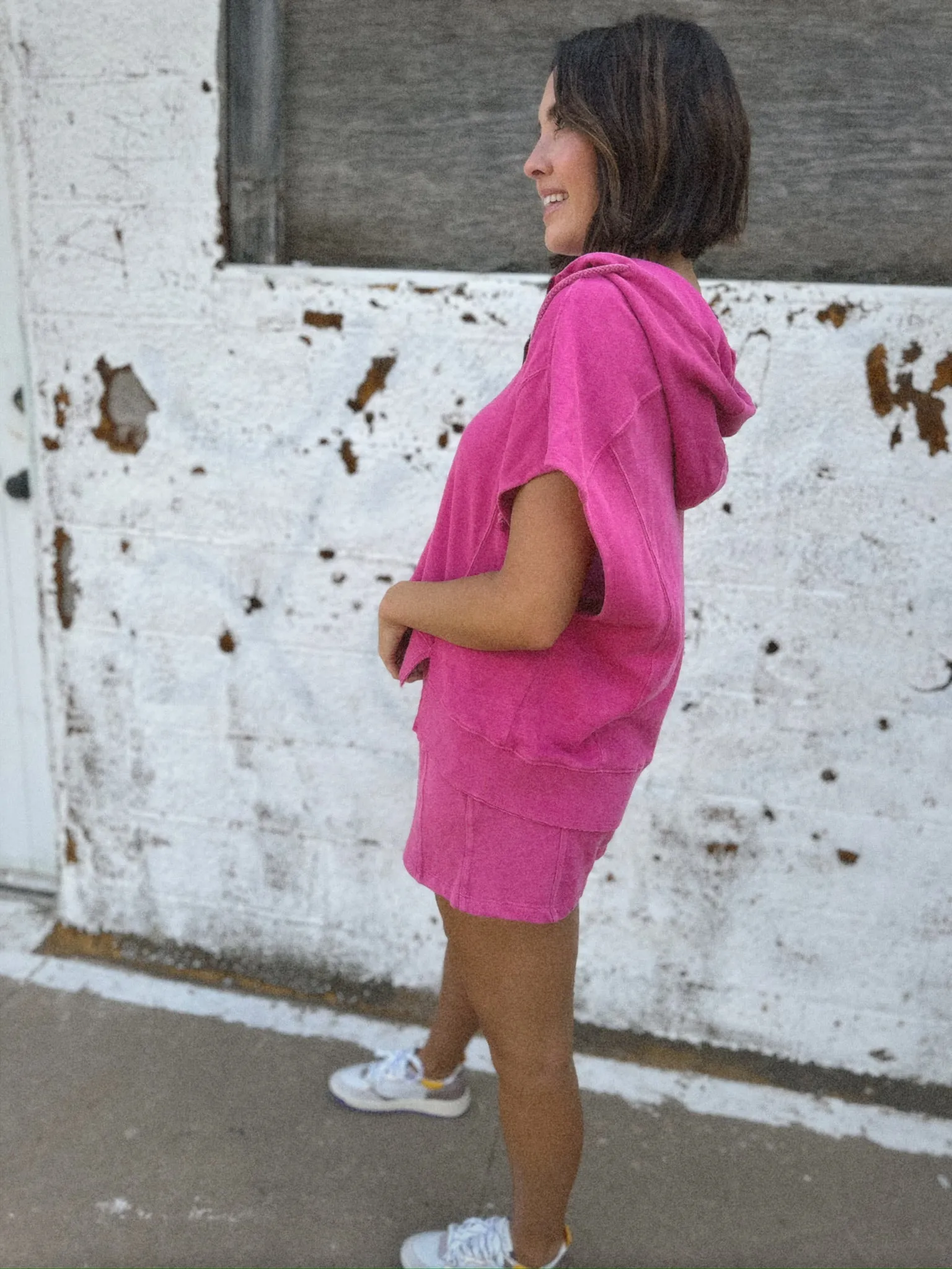 Half Zip Up Sleeveless Hoodie | Fuchsia