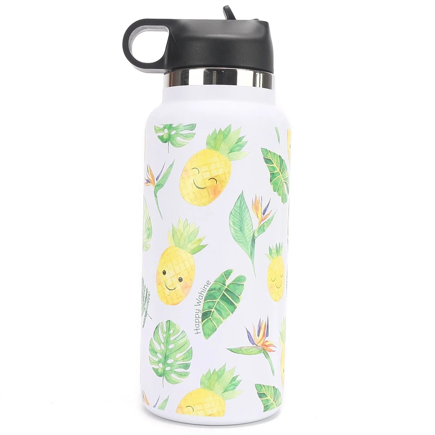 Insulated Water Bottle 32oz Pineapple Monstera White