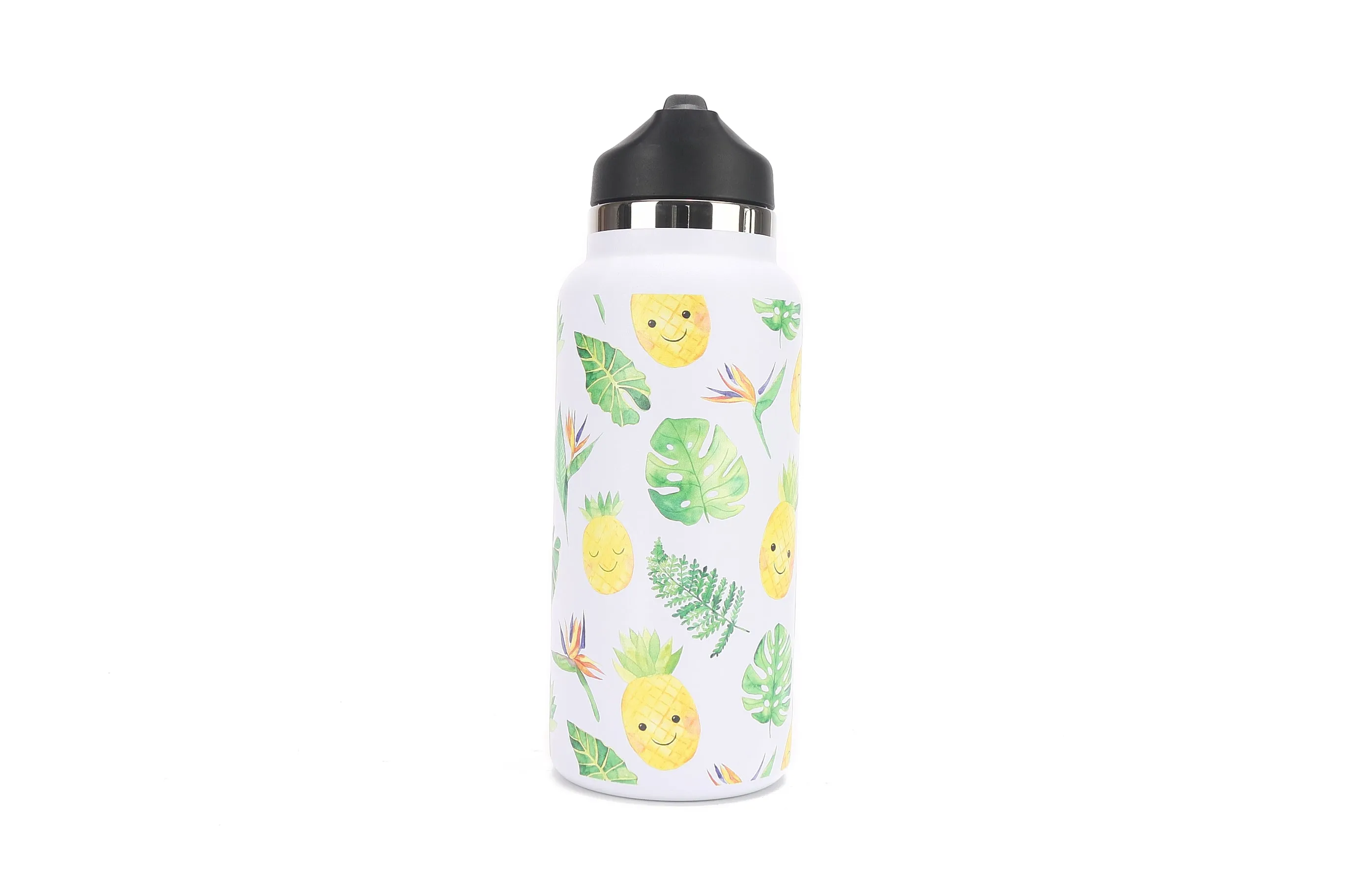 Insulated Water Bottle 32oz Pineapple Monstera White