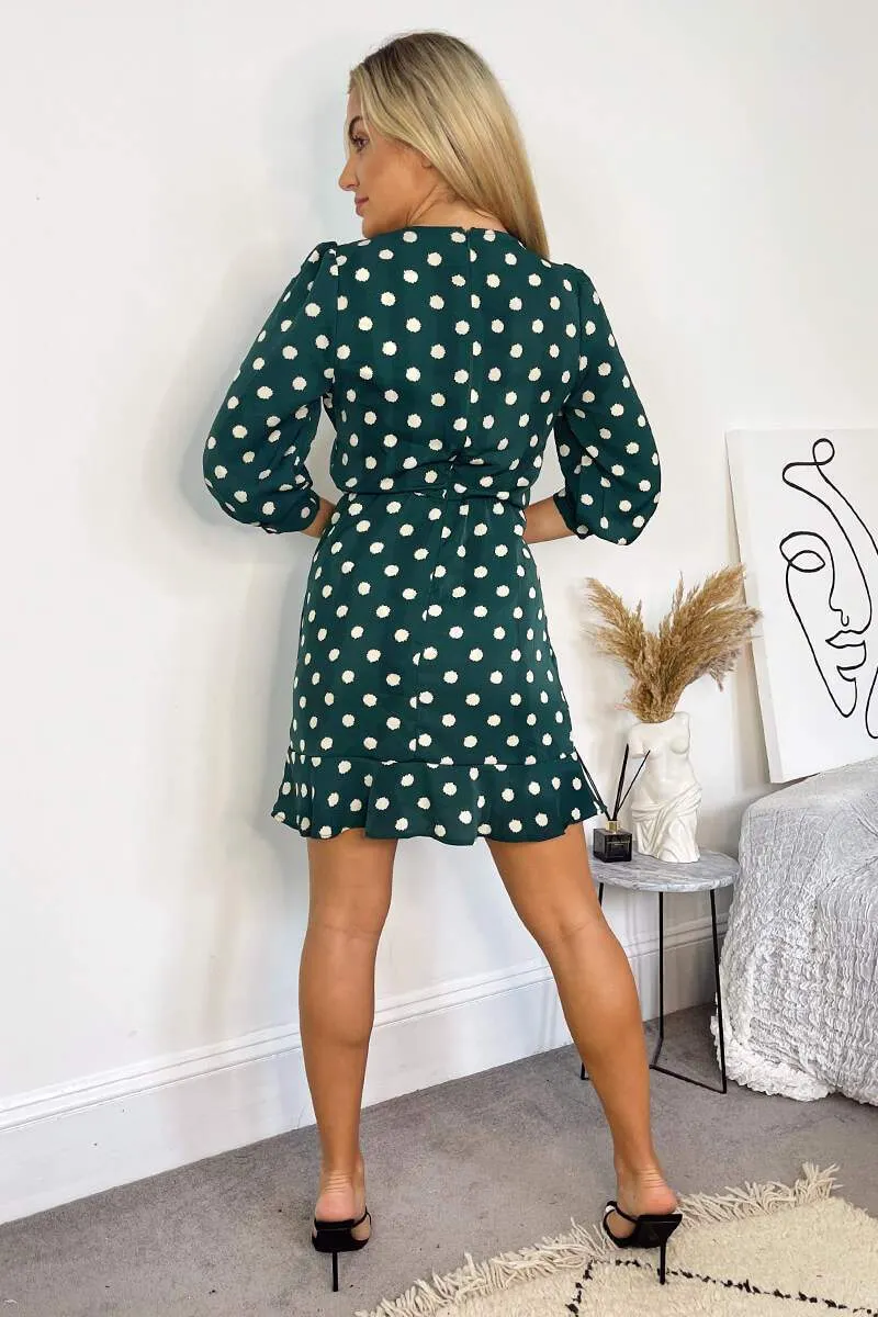 Jenna Emerald Green Spot Print Frill Hem Dress