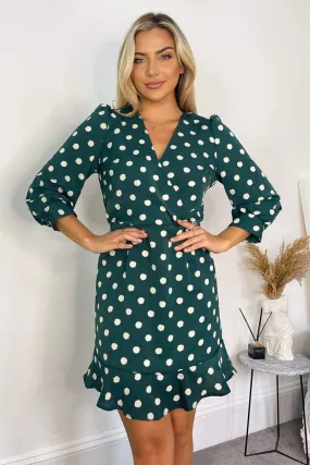 Jenna Emerald Green Spot Print Frill Hem Dress