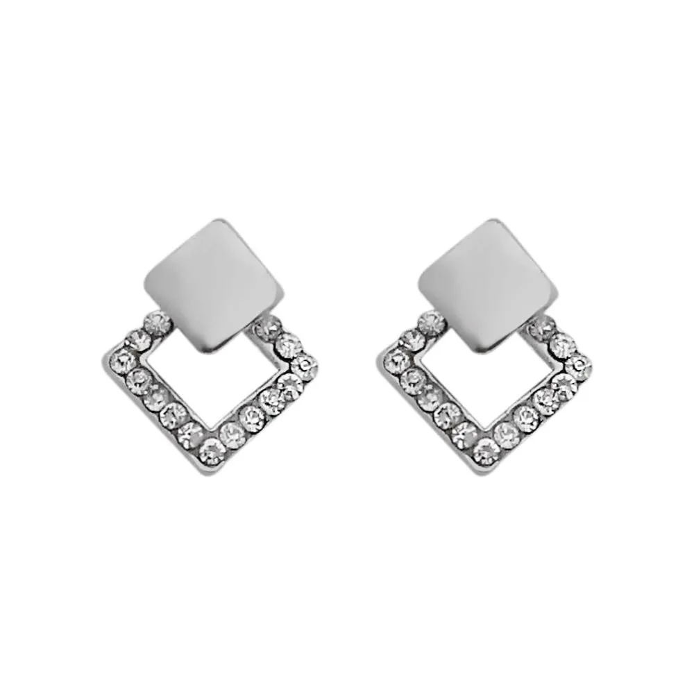 JewelMaze Austrian Stone Silver Plated Stud Earrings ( assorted design )