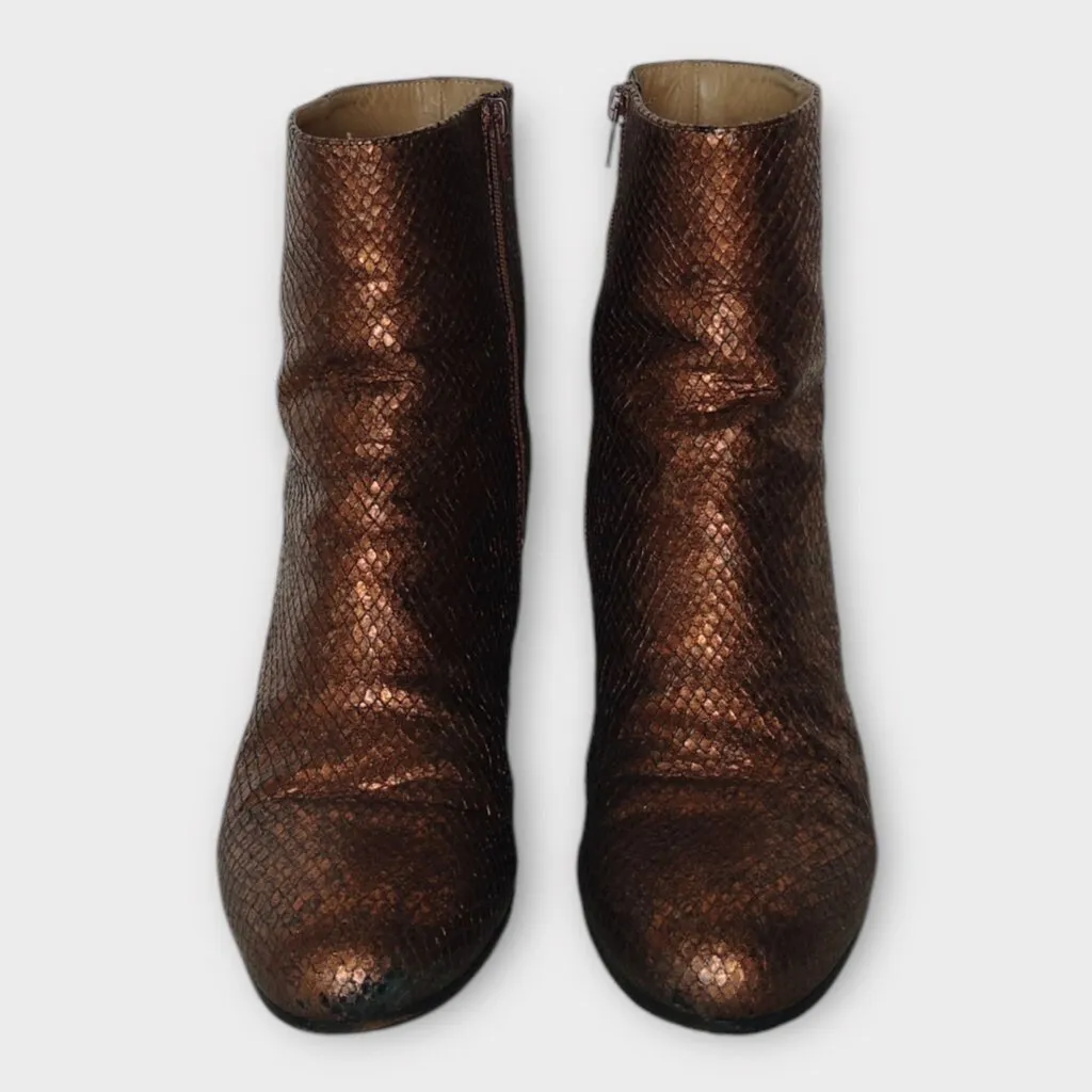 Maison Margiela Bronze Snakeskin Leather Block Heel Boots