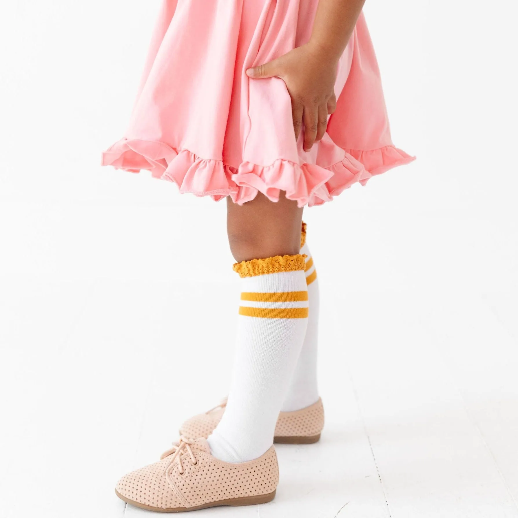 Marigold Striped Lace Top Knee High Socks