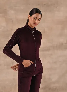 Maroon Tracksuit with Classic Collar and Zip Closure