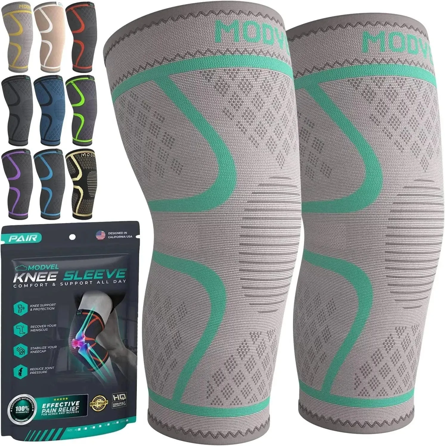 Modvel Knee Brace - Knee Sleeves (Pair) for Knee Pain Relief, Joint Stability and Recovery