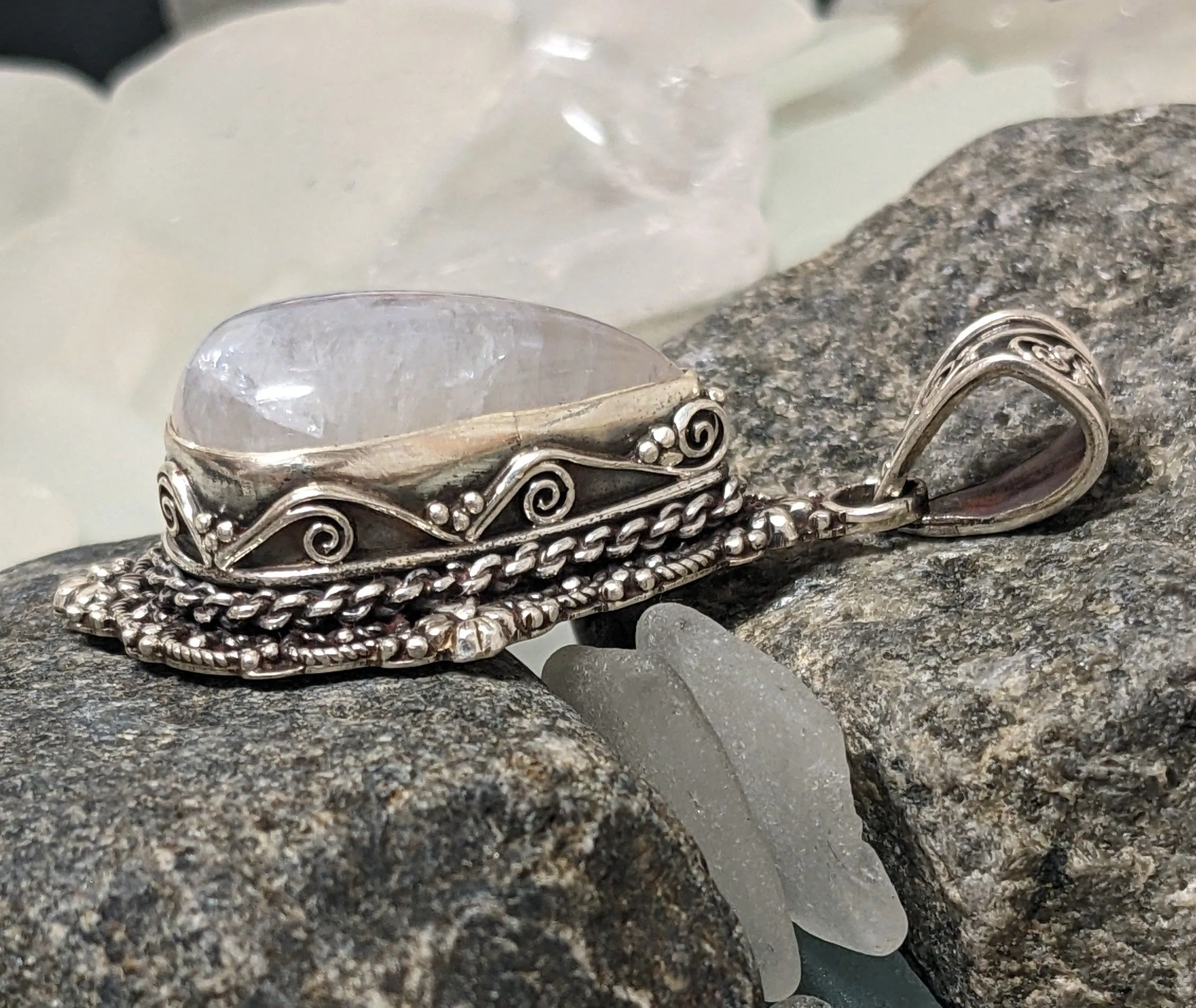 Mystical Moonstone with Exquisite Scrollwork