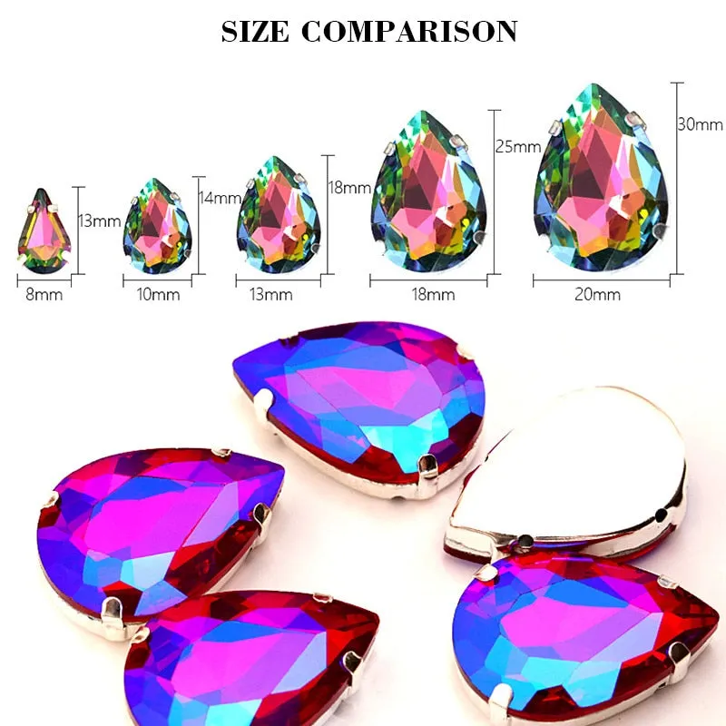 Obesessions #Y586 Mixed AB Colorful Teardrop Glass Crystals Sew On-Glue On  Flatback Droplet Crystal AB Rhinestones For Garment