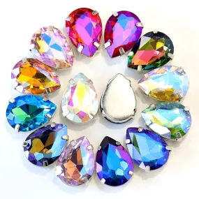 Obesessions #Y586 Mixed AB Colorful Teardrop Glass Crystals Sew On-Glue On  Flatback Droplet Crystal AB Rhinestones For Garment