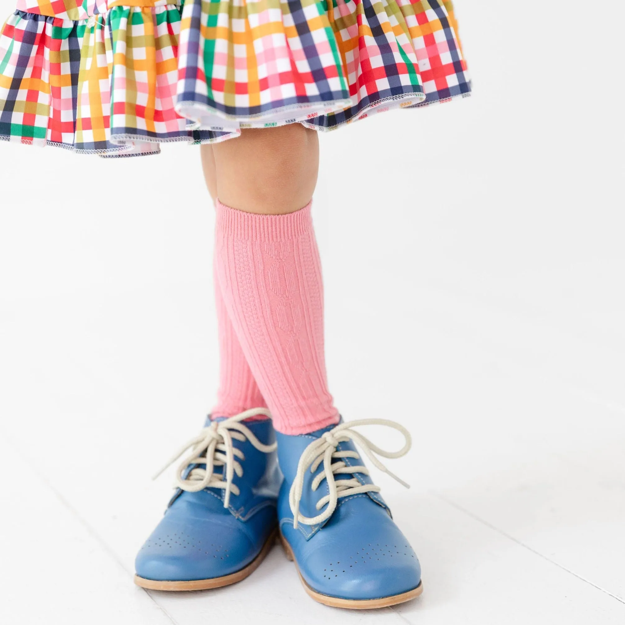 Pink Pearl Cable Knit Knee High Socks