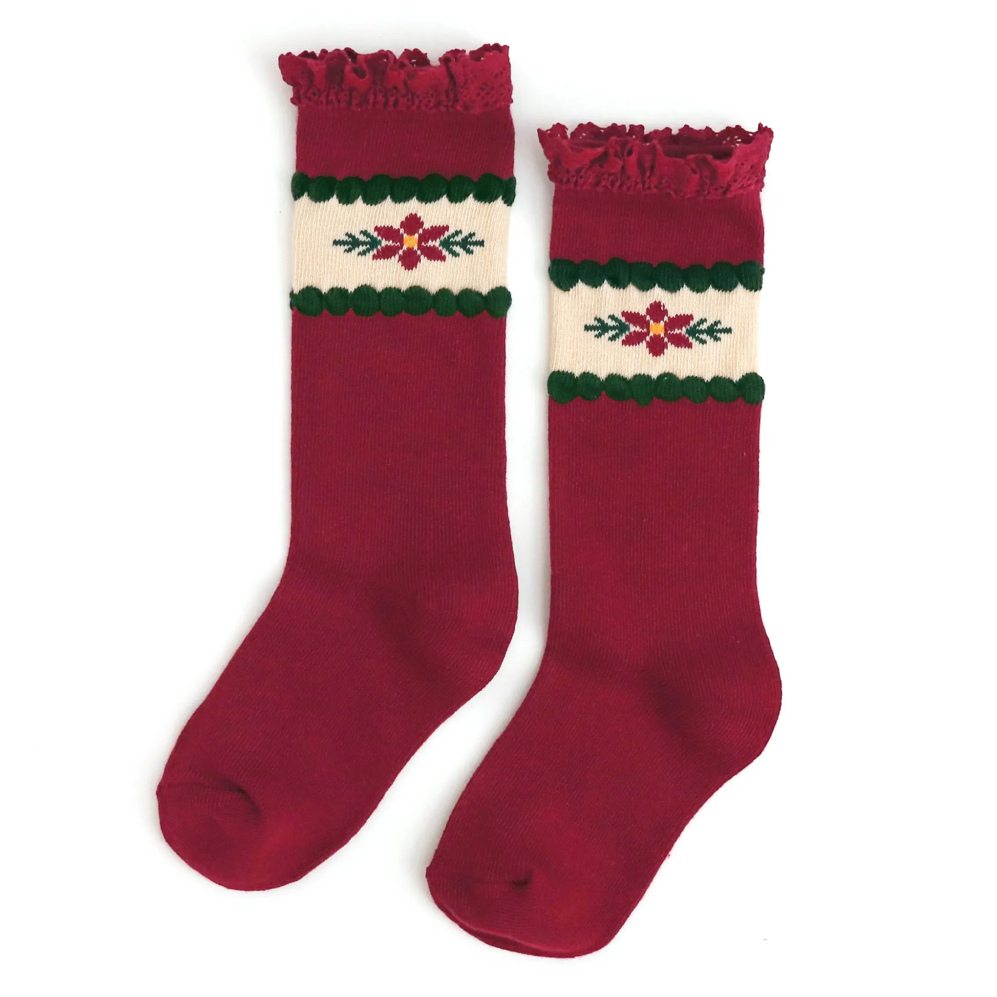 Poinsettia Lace Top Knee High Socks