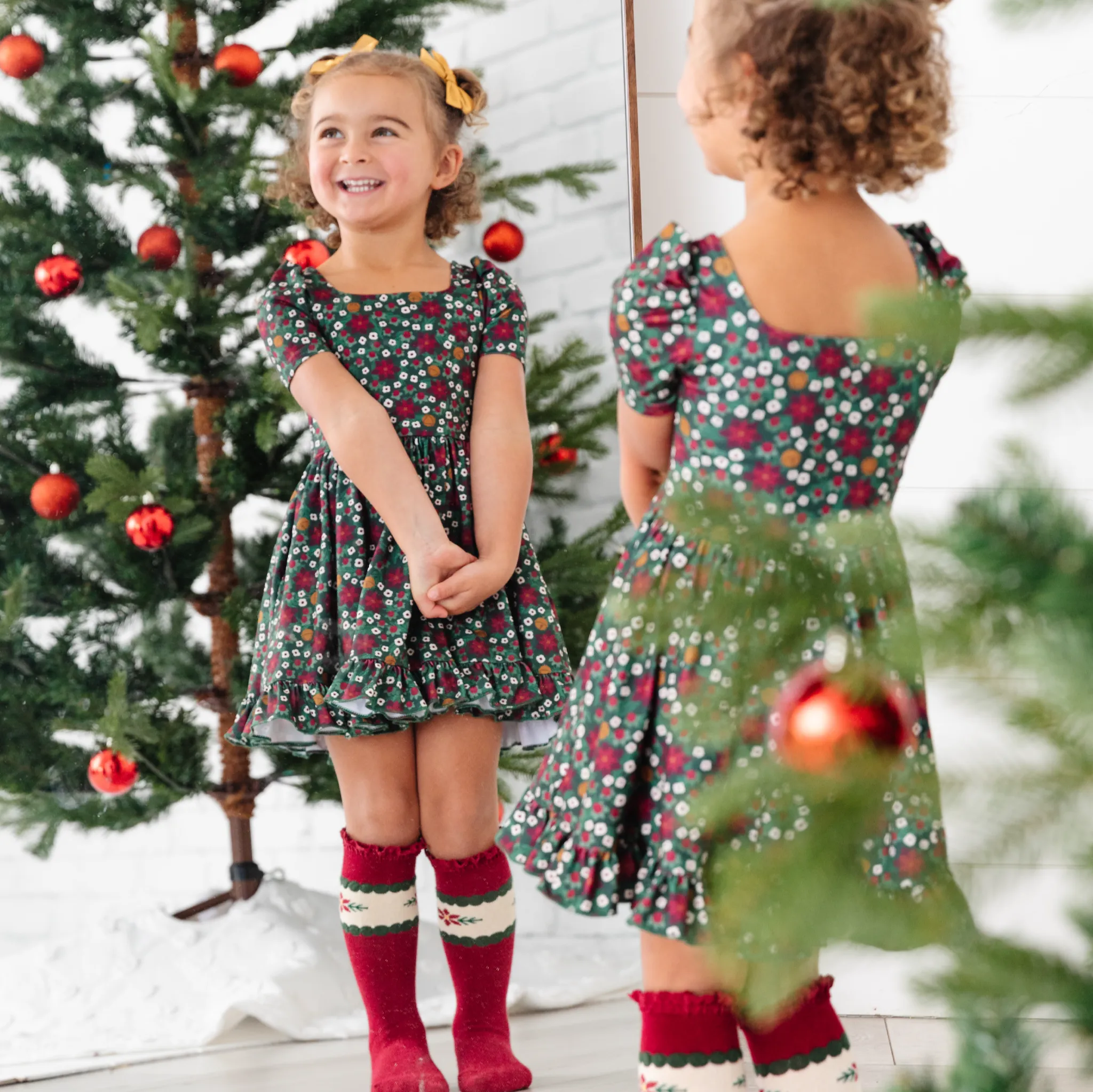 Poinsettia Lace Top Knee High Socks