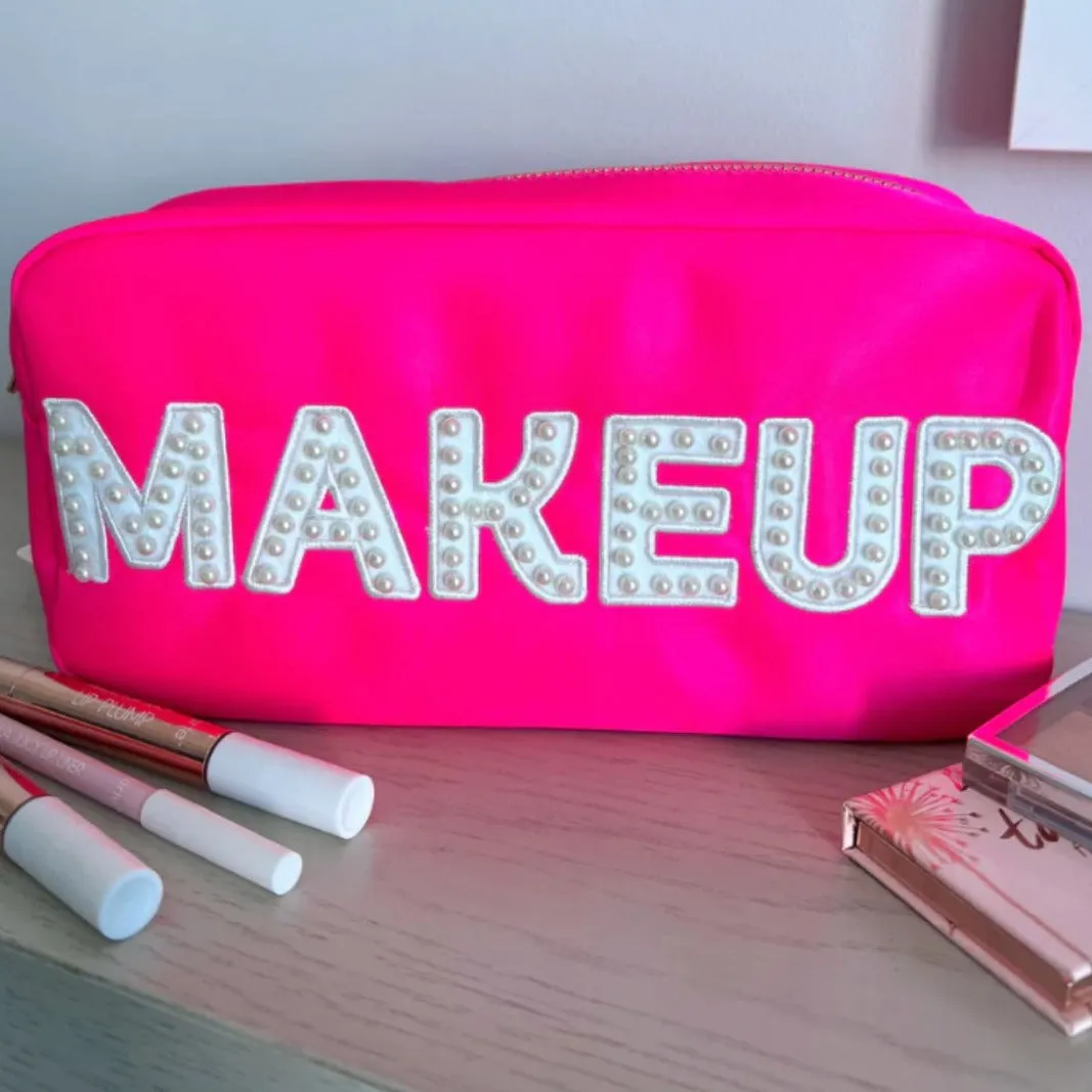 "Makeup" Zip Bag in Hot Pink