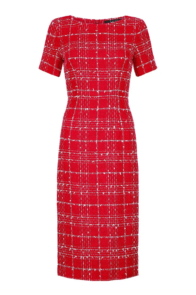 Red Check Tweed Dress - Angie