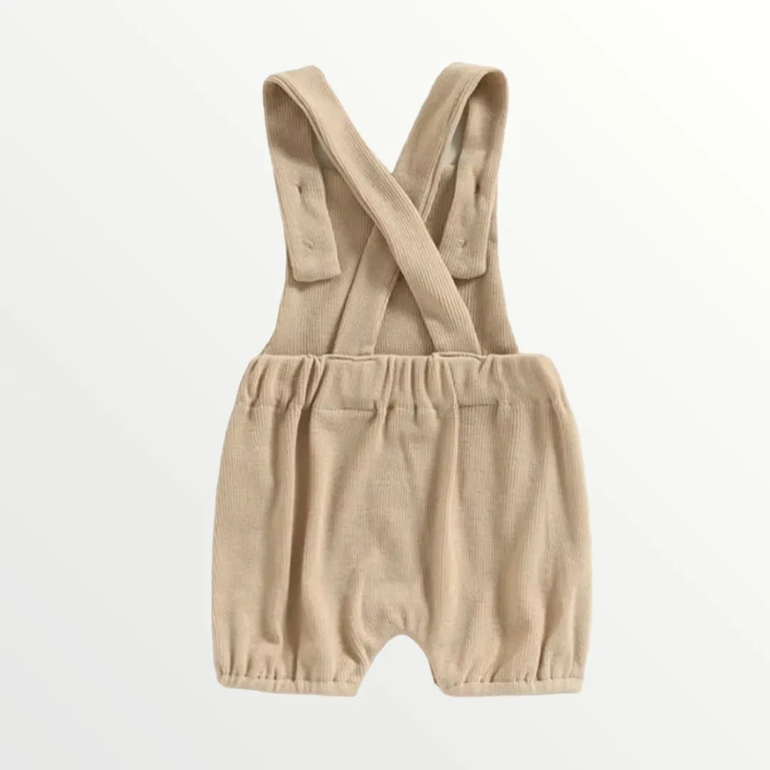 Ribbed Suspender Romper - Tan