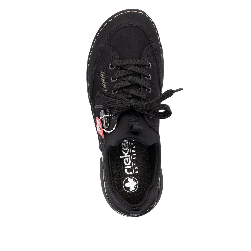 Rieker Black Pull On Shoes False Lace 45973-00