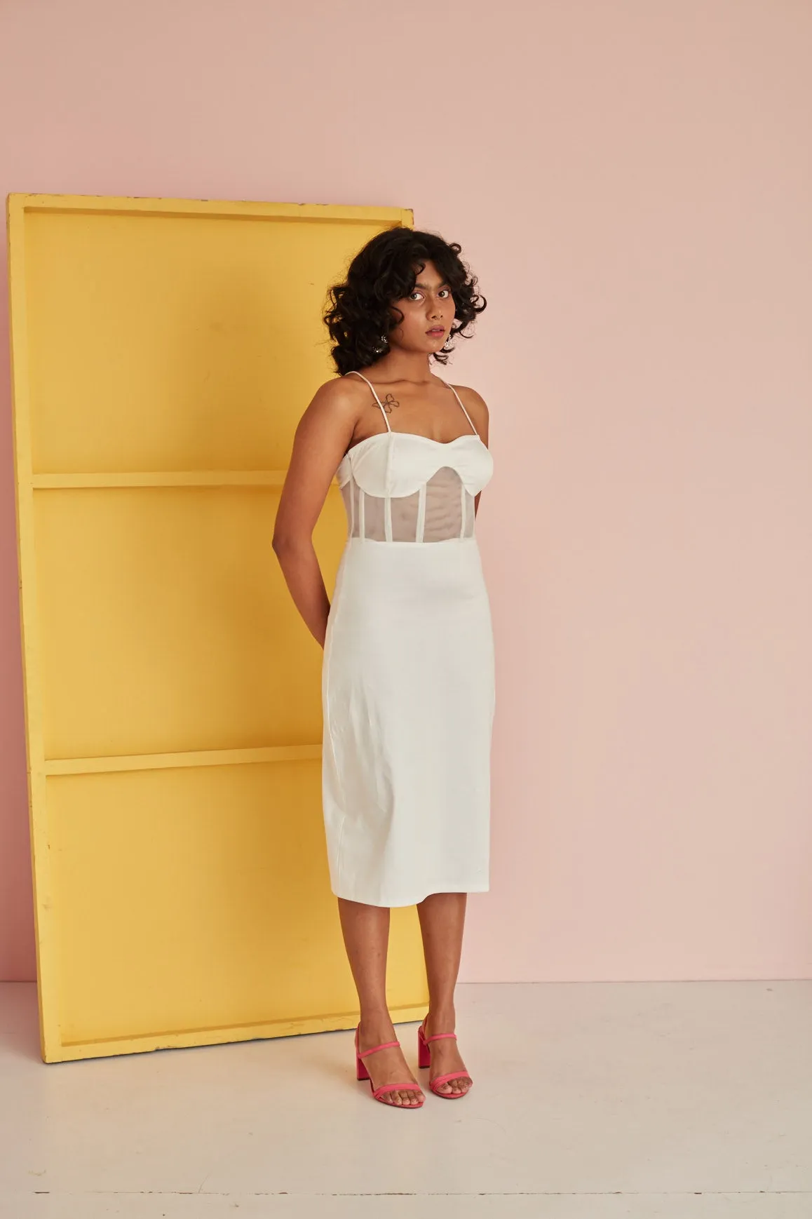 Saphiana White Corset Midi Dress